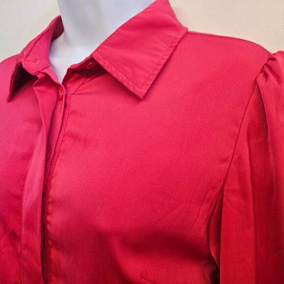 Mima Rosso Pink Kelsea Wrap Midi Dress Size L Pleated Collard Modest Barbiecore - Picture 2 of 8